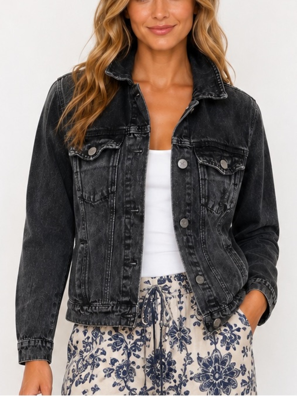 Unpublished Black Acid Wash Denim Jacket Distressed Trucker Cotton Size M